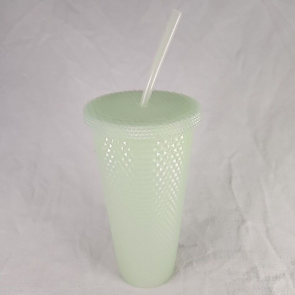 Tumbler Green Glow In The Dark Diamond Textured With Straw Double Walled 22 Oz.
